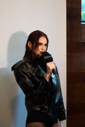 Black Leather Biker Jacket - 10