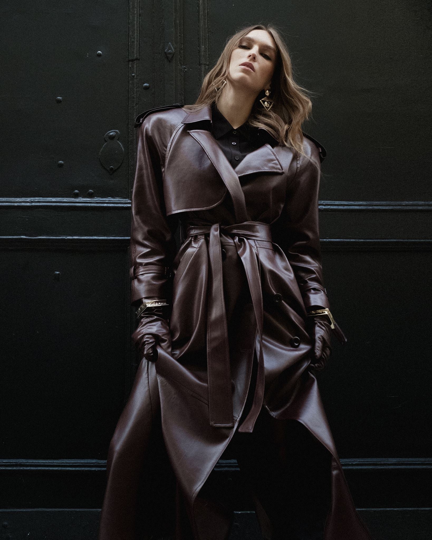 Long Leather Trench Coat