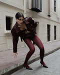 Cropped Burgundy Leather Trench Jacket - 1
