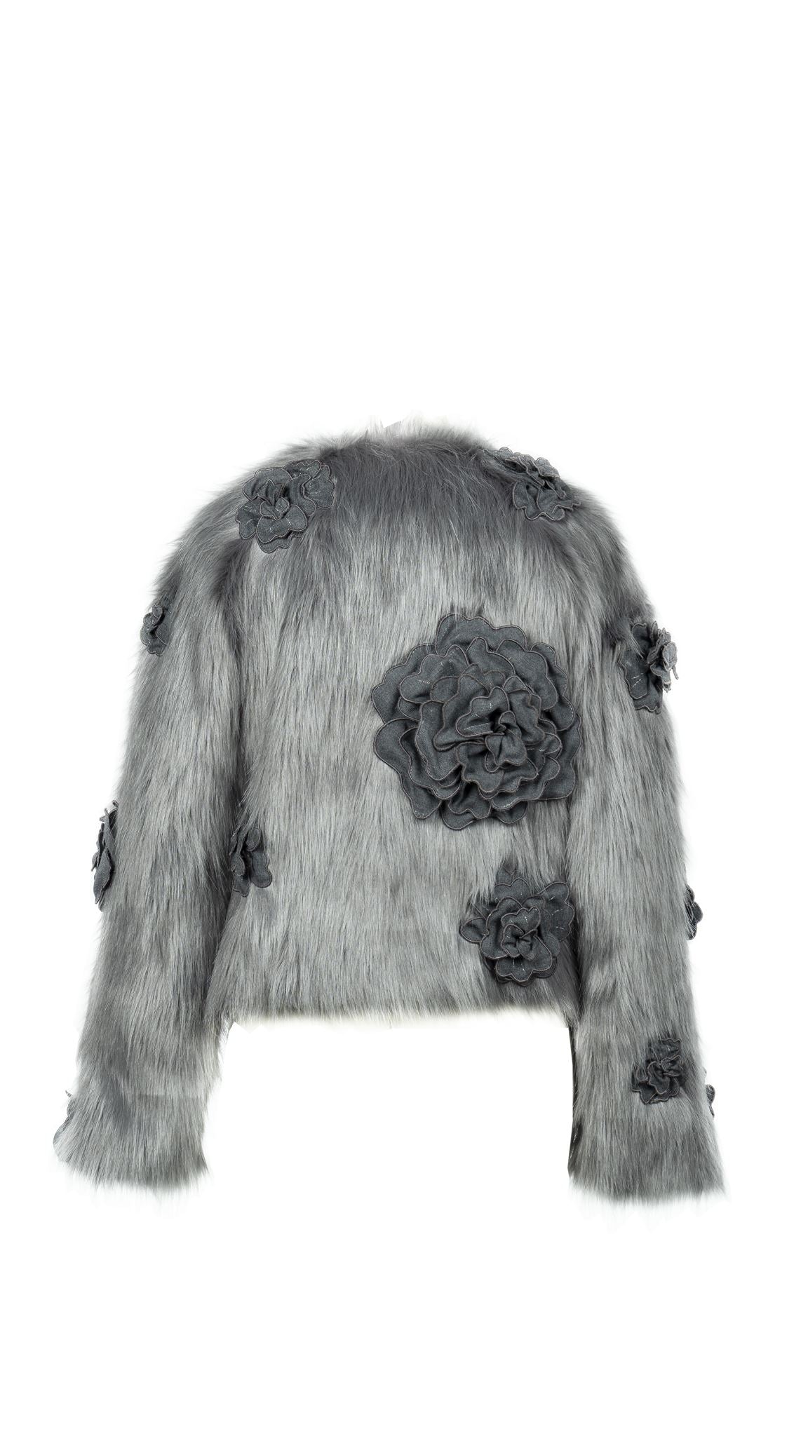 Grey Floral Fur Jacket