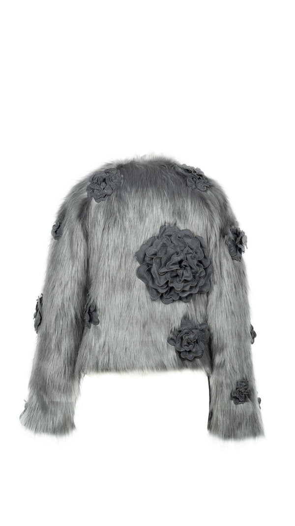 Grey Floral Fur Jacket