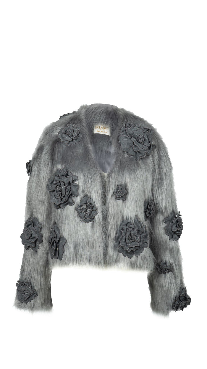 Grey Floral Fur Jacket