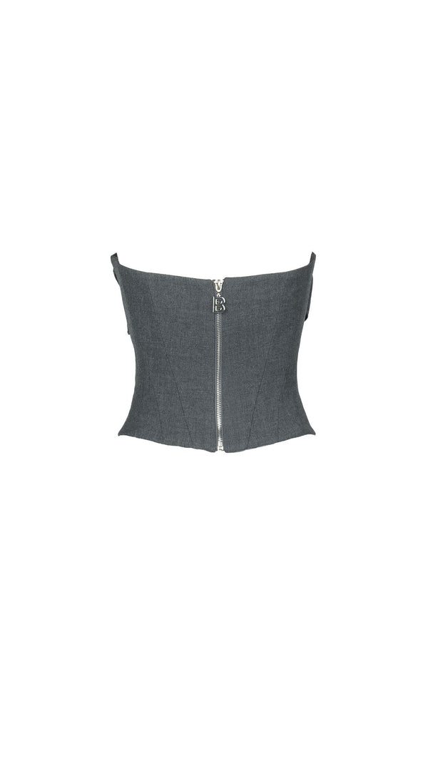 Corset bow pleated-panel gown
