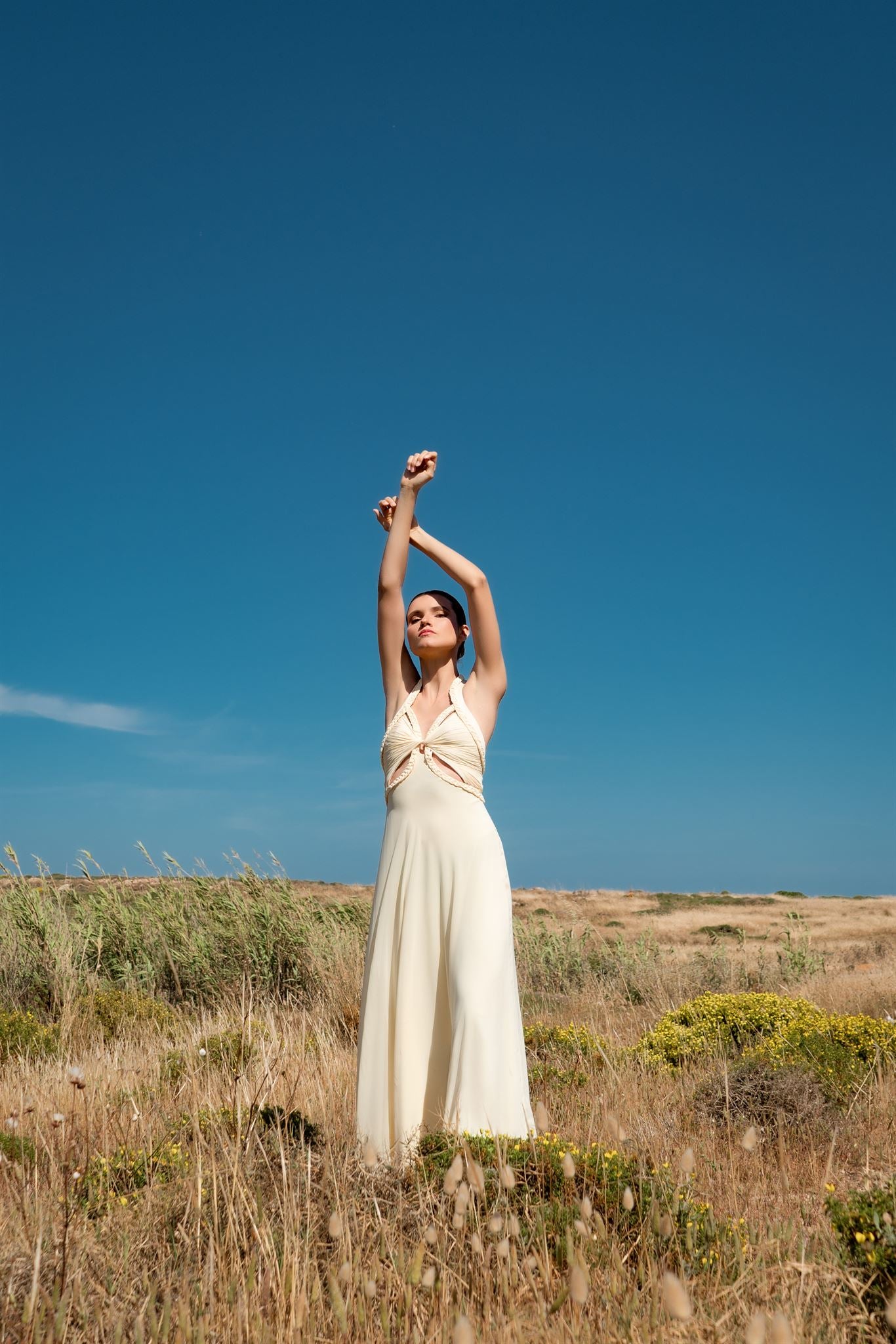 Butter yellow braided cut-out maxi dress