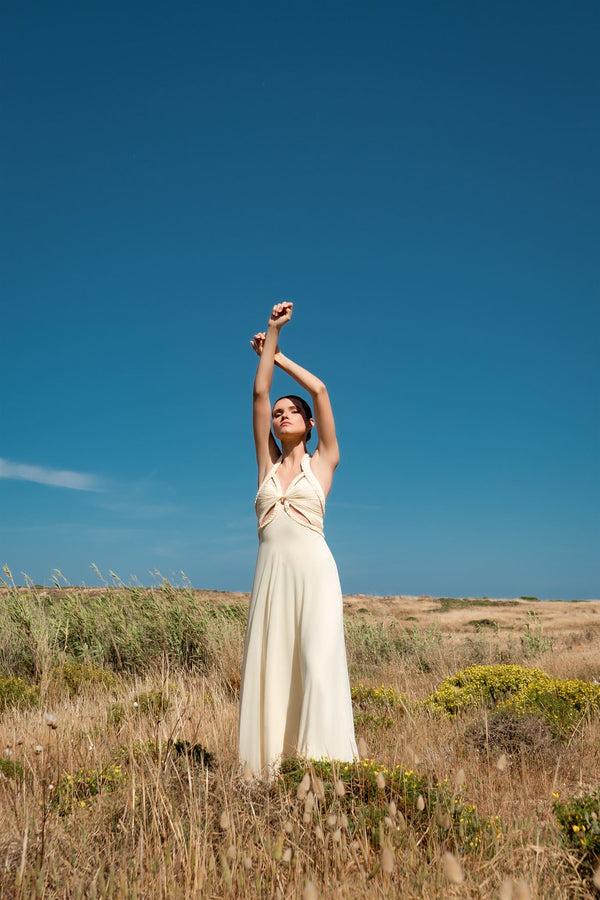 Butter yellow braided cut-out maxi dress