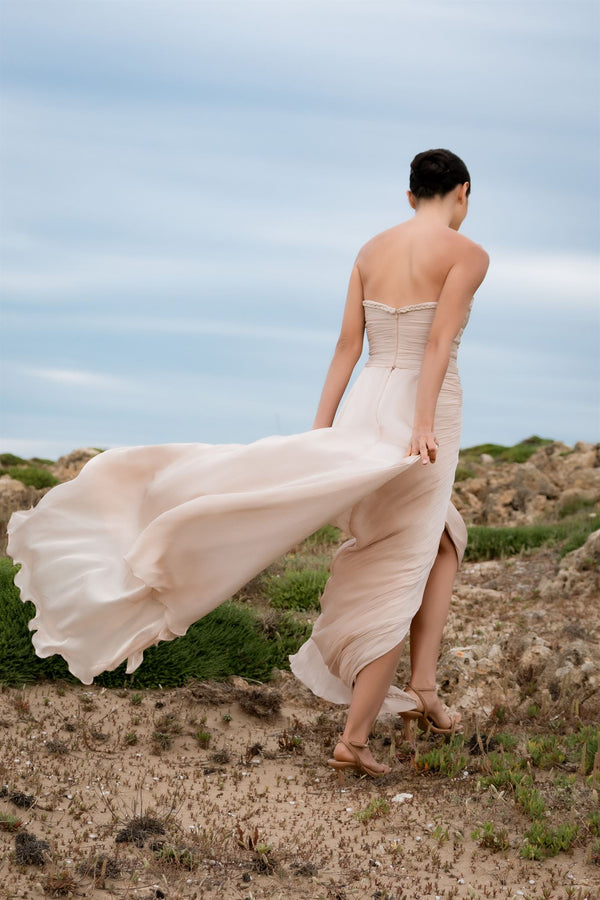 Champagne braided sweetheart slit gown