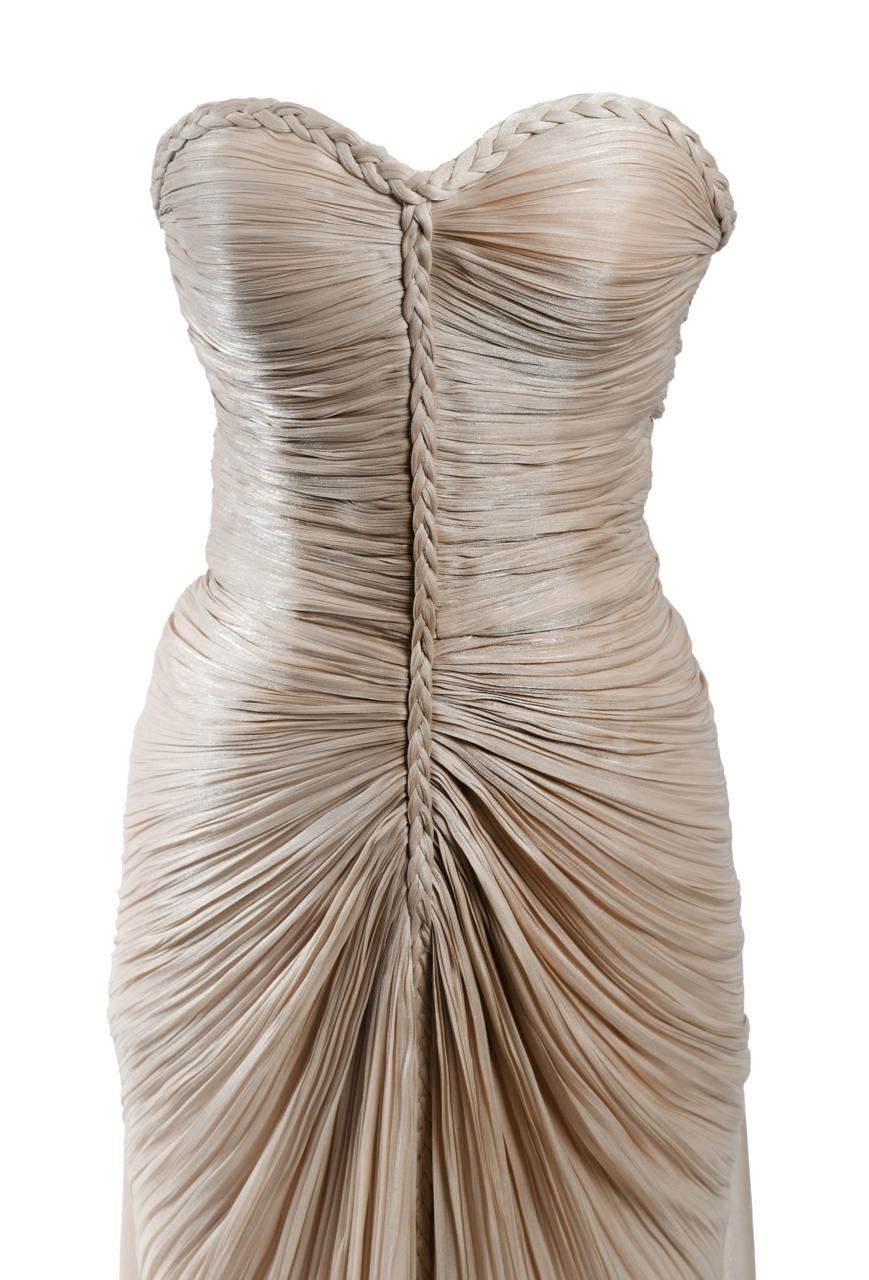 Champagne braided sweetheart slit gown