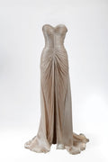 Champagne braided sweetheart slit gown - 4