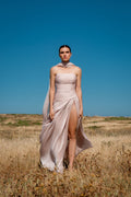 Blush ruched scarf-slit gown - 1