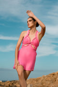 Pink braided cut-out mini dress - 1