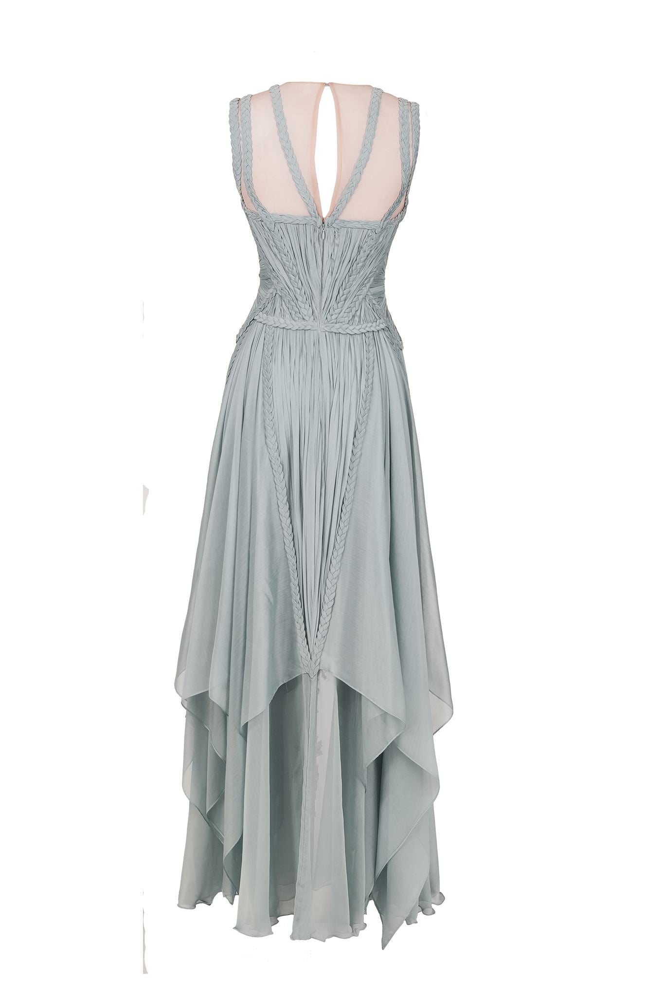 Seafoam braided high-low gown