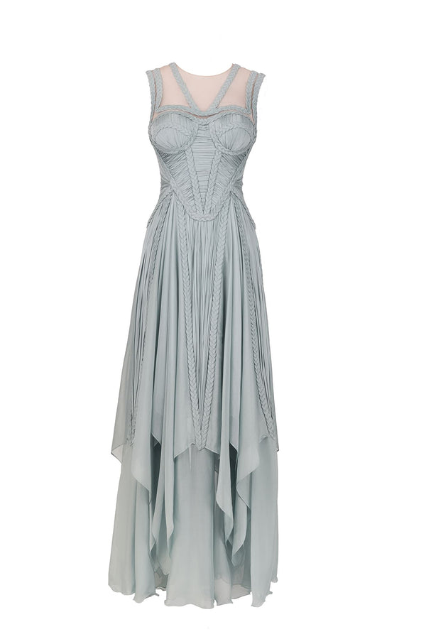 Seafoam braided high-low gown