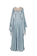 Seafoam braided draped-sleeve gown - 1