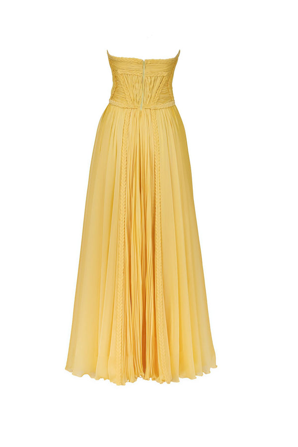 Butter yellow braided ruched gown