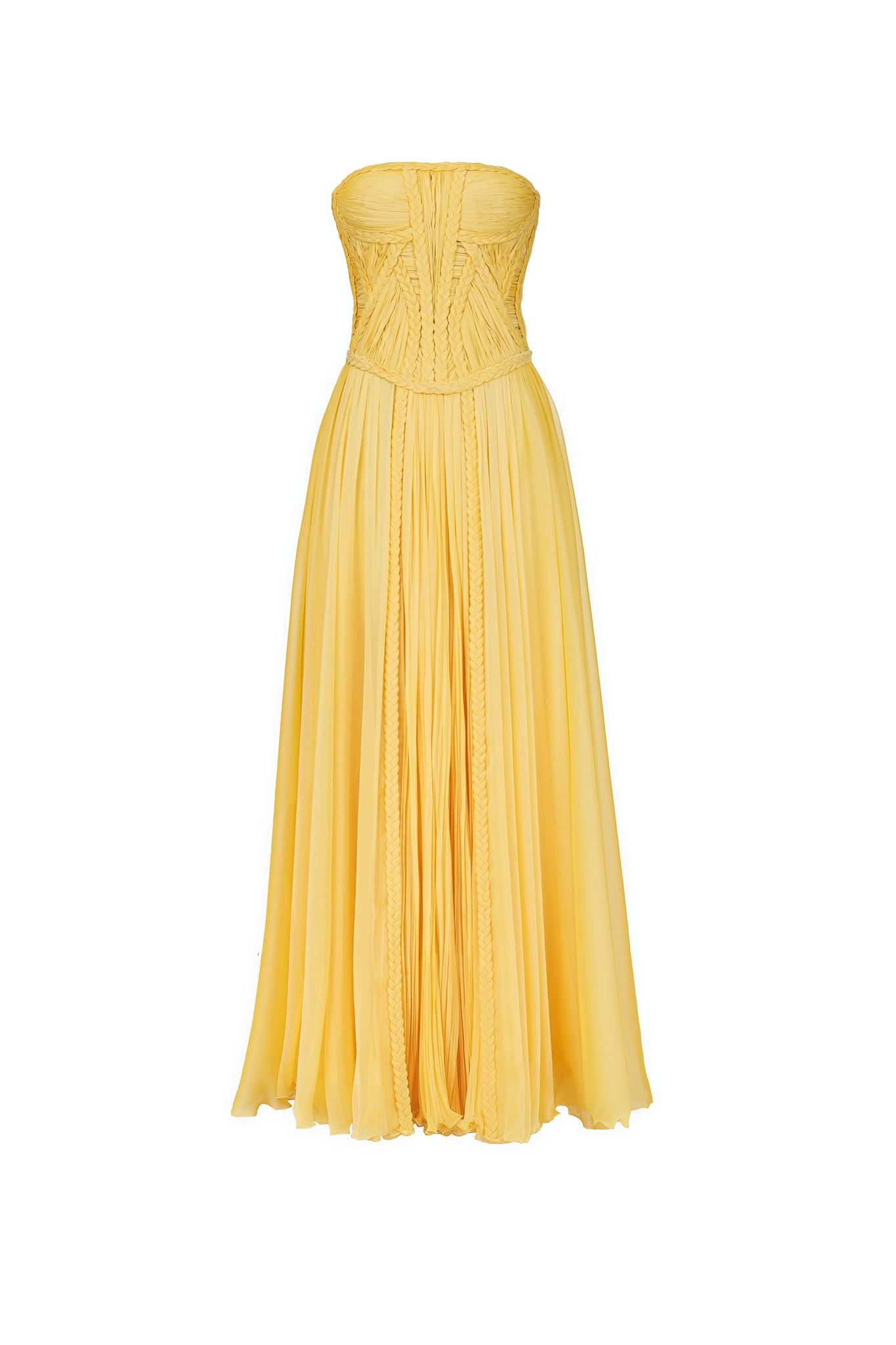Butter yellow braided ruched gown