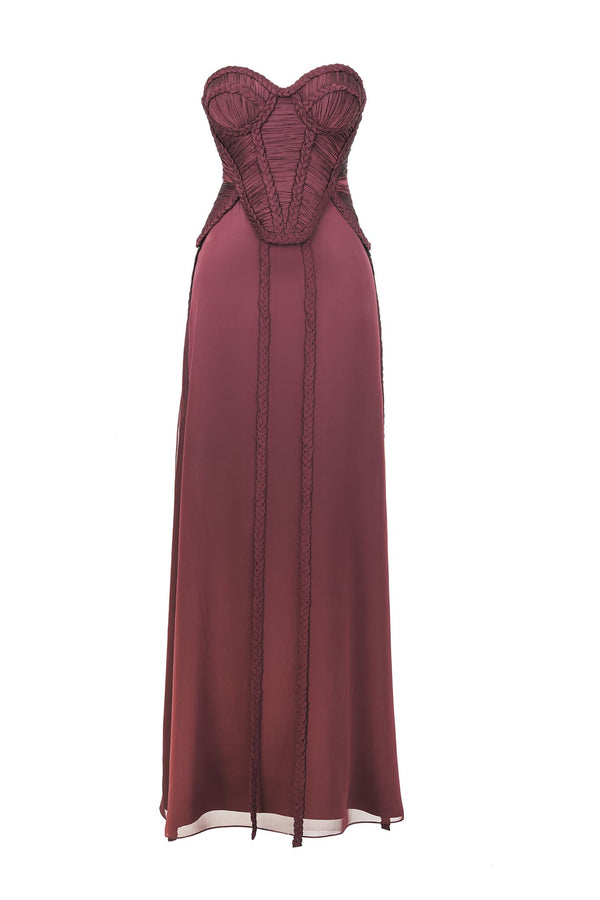 Burgundy braided sweetheart gown