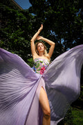 Lilac floral corset slit gown - 2