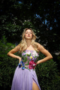 Lilac floral corset slit gown - 3