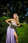 Lilac floral corset slit gown - 4