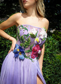 Lilac floral corset slit gown - 5