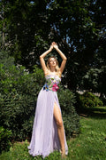 Lilac floral corset slit gown - 1