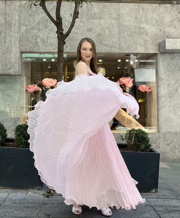 Blush floral corset pleated gown