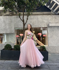 Blush floral corset pleated gown - 1
