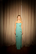 Green metallic-artwork slit gown - 5
