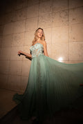 Mint lace corset pleated gown - 2