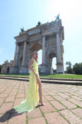 Butter yellow ruffled high-low gown - 5