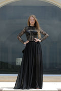 Black lace corset slit gown - 4