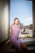 Lilac metallic-detail cut-out midi dress - 2