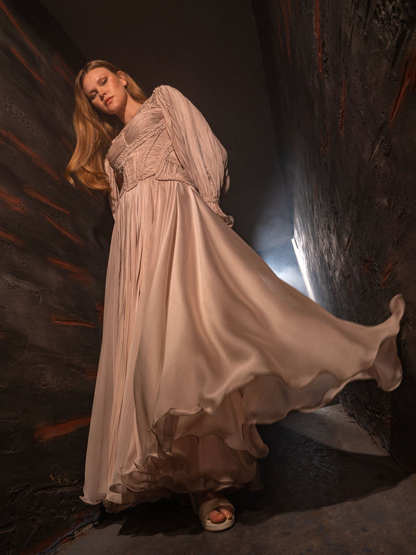 Blush braided long-sleeve gown