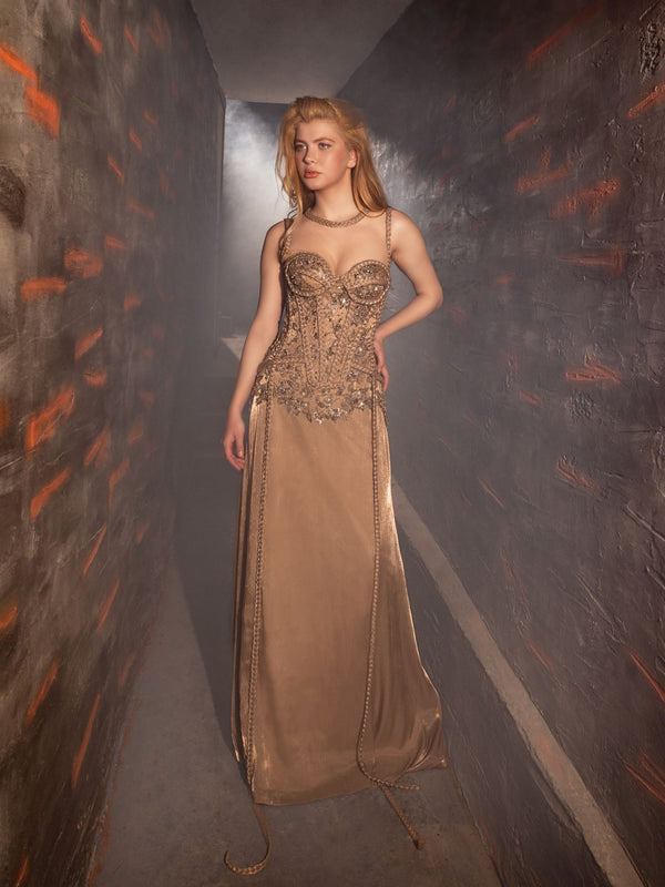 Bronze braided corset gown