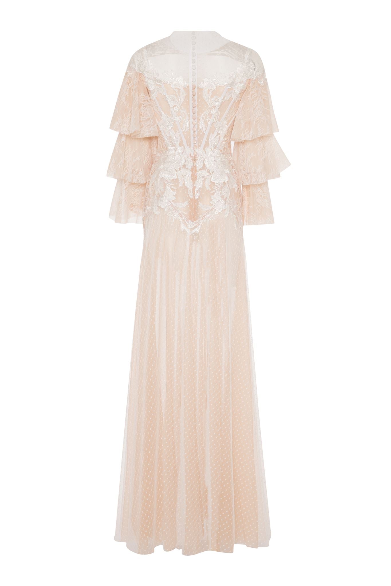 Blush embroidered tulle ruffle gown