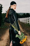 Black leather midi shirt dress - 2