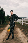 Black leather midi shirt dress - 1