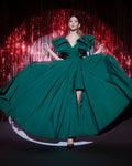 Emerald ruffled V-neck gown - 2