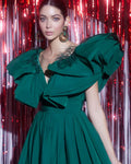 Emerald ruffled V-neck gown - 1