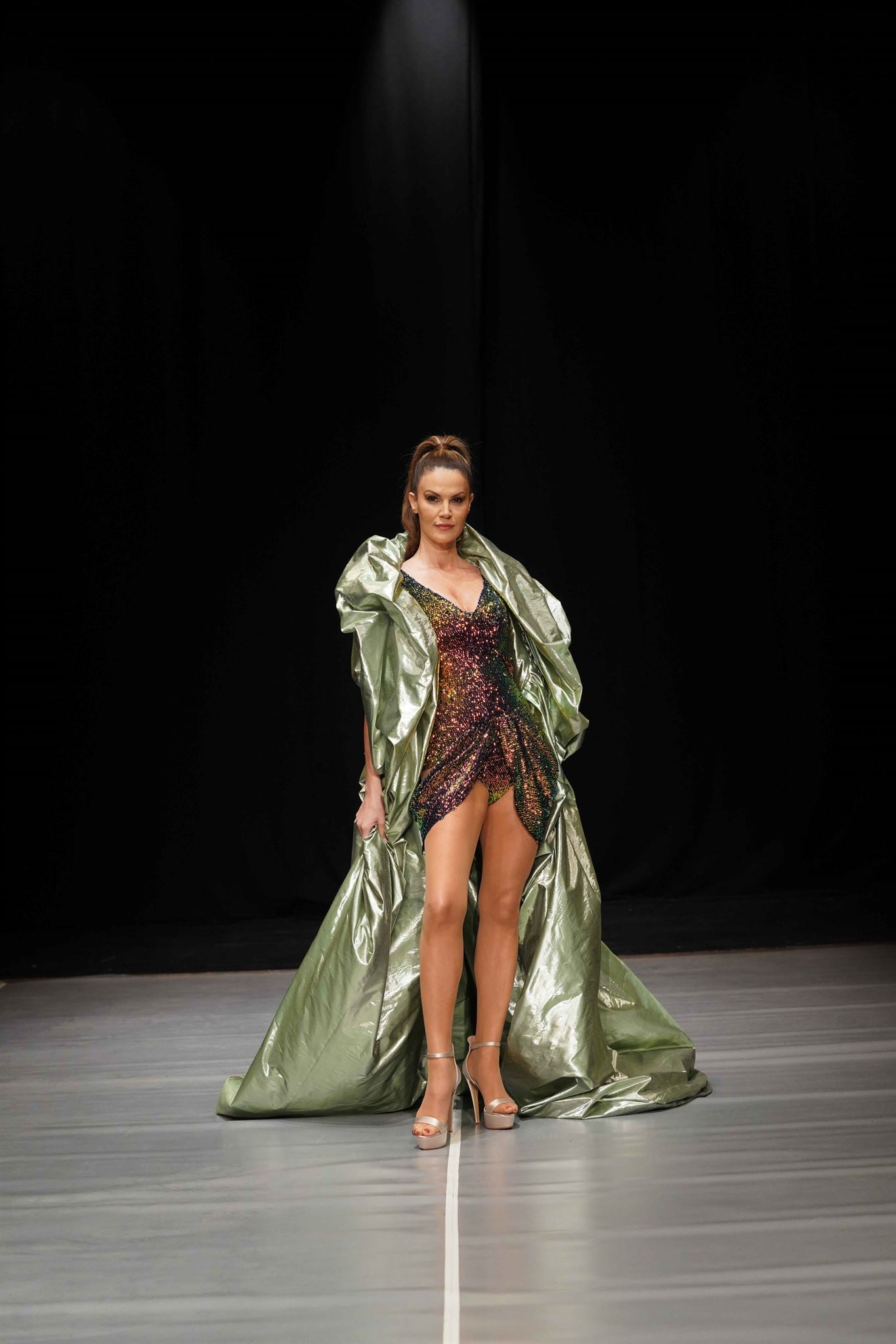 Multicolor sequin mini with sage cape