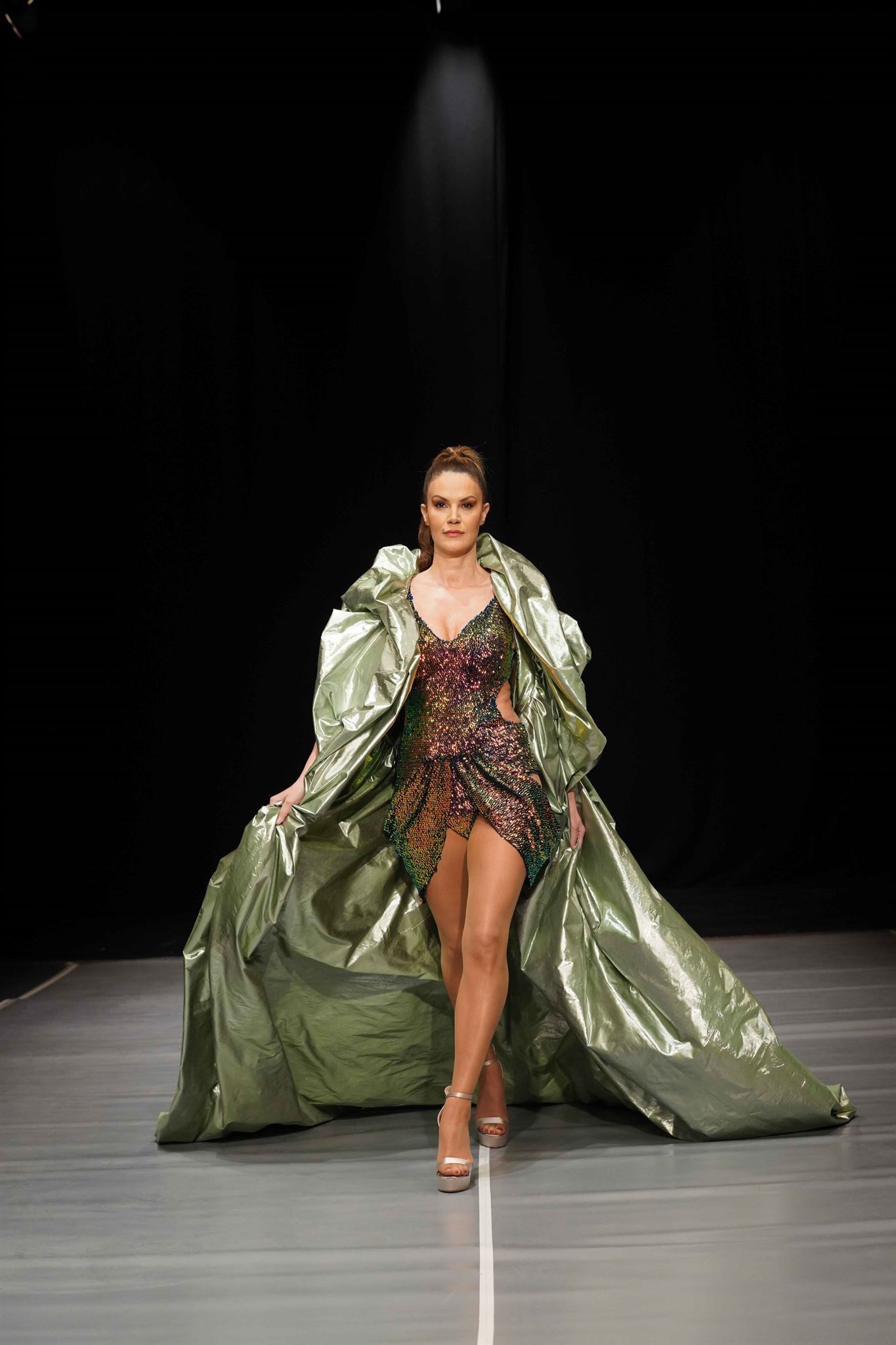 Multicolor sequin mini with sage cape