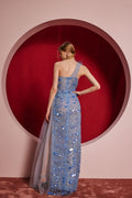 Light blue embellished one-shoulder gown - 4