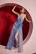 Light blue embellished one-shoulder gown - 1