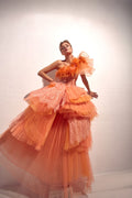 Coral pleated-tulle ruffle gown - 2