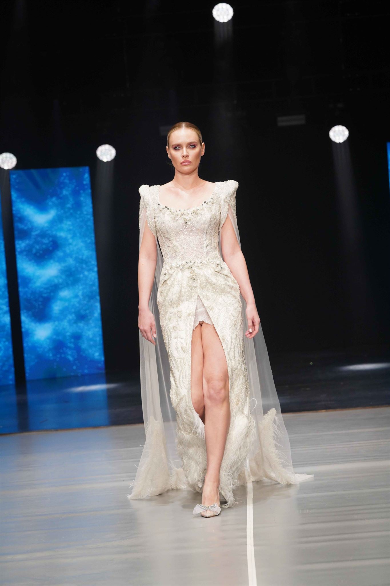 Ivory embellished overskirt gown