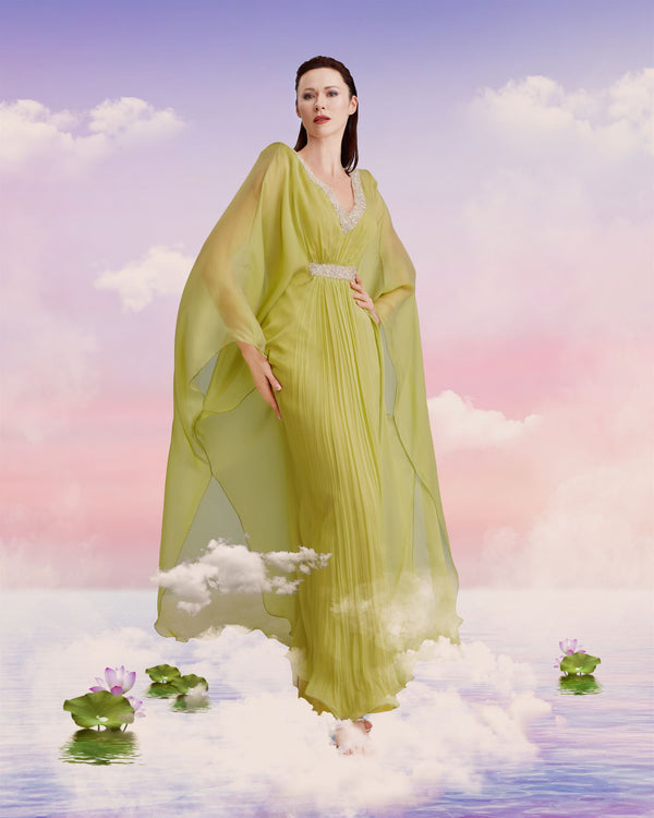 Crystal-beaded kaftan gown
