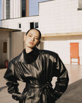 Black leather belted coat - 2