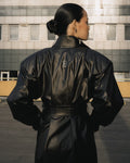 Black leather belted coat - 4