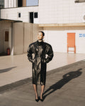 Black leather belted coat - 1